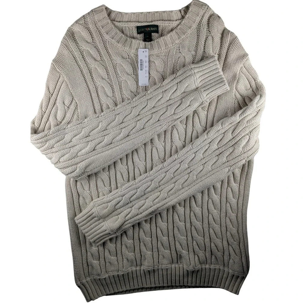NWT J.‎ Crew Always Cable Knit Crewneck Sweater Classic Fit Beige XL
